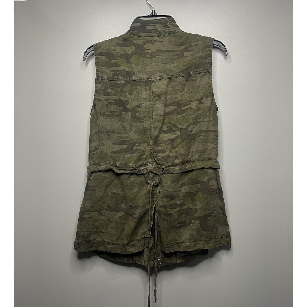 Sanctuary Green Camo Courier Military Cargo Vest Jacket Linen Blend Top Small - Picture 6 of 9